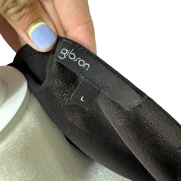 GIBSON Womens Large Black Three Quarter Cuffed Wrist Sleeve Twist Hem Bubble Top - Picture 6 of 8
